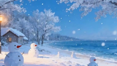 雪景树木房屋双屏