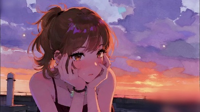 夕阳下的天台少女