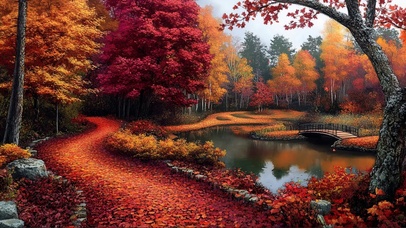 秋日彩色枫林公园小径