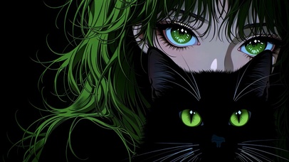 黑夜里的绿瞳黑猫守护