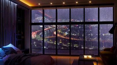 夜晚都市房间玻璃雨