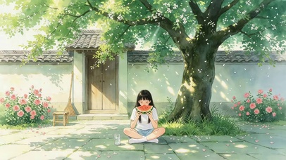大树下乘凉的女孩