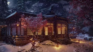 日本神社冬季大雪