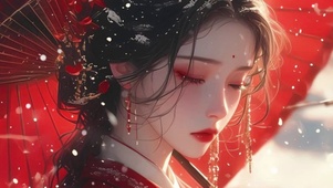 端庄女神唯美治愈红色油纸伞大气