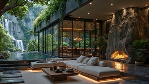 山林瀑布水景豪宅庭院