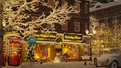 冬日雪天街边咖啡屋