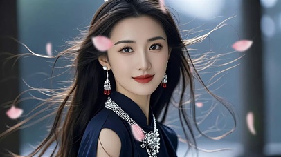 玫瑰花瓣长发美女