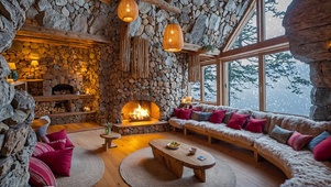 【雪景】温暖的雪山石屋