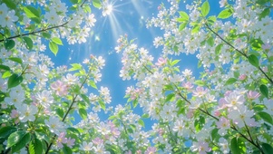 蓝天下晴日繁花