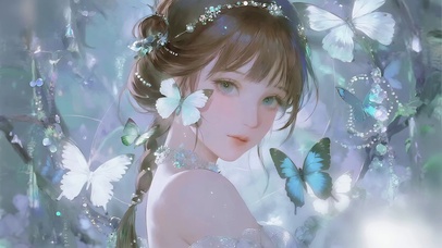 蝴蝶萦绕的辫子少女