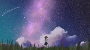 夜晚星空流星背影女孩