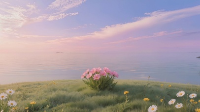 粉色天空与花朵