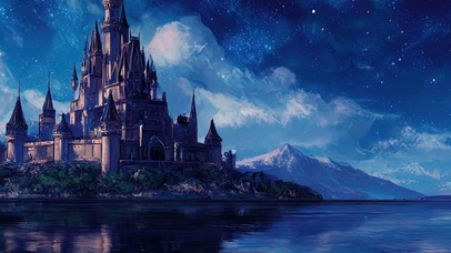 夜景星空城堡河流带鱼屏