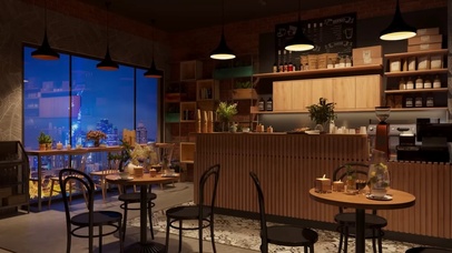 夜晚舒适的咖啡店