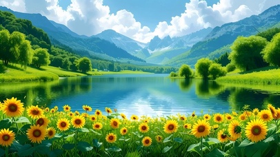 绿色护眼山水向日葵