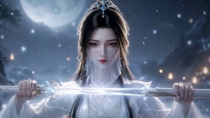 月夜古风白衣持剑美女