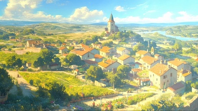 蓝天阳光清新小镇