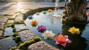 阳光鲜花喷泉