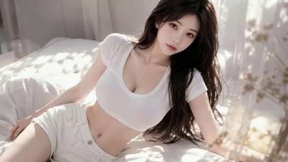 卧室阳光清纯长发美女