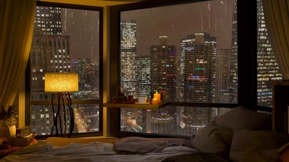 雨天都市夜晚房间