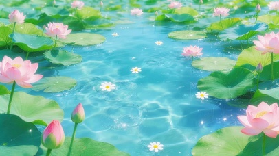 夏日清澈湖面荷花