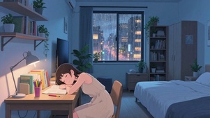 【雨景】趴在桌前睡着的少女