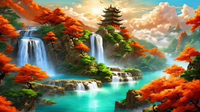 唯美古风瀑布美景