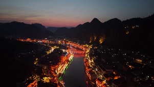 贵州镇远古镇晚霞夜景