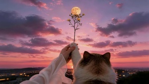 和猫咪一起看晚霞