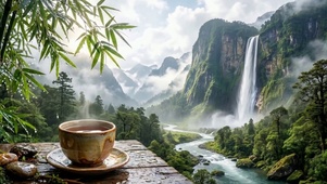 雨天山水云雾品茶