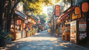 夏日阳光无人店铺街景