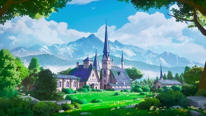 治愈插画春天山下房子