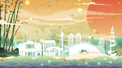 城市国潮风建筑背景