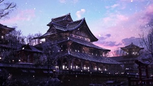 傍晚雪夜