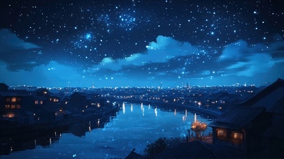 静谧星空蓝调水乡古城