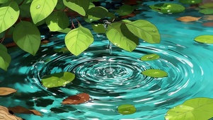 湖面碧绿树叶