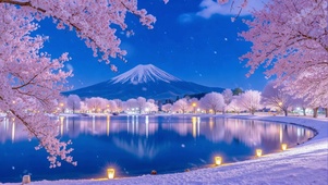 护眼雪夜冰川樱花