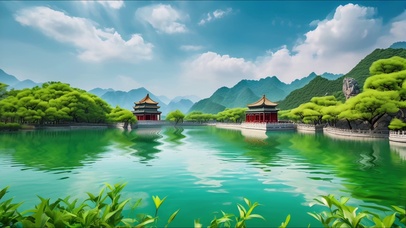 绿色护眼郊外湖畔唯美风景