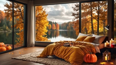 秋天卧室里的猫