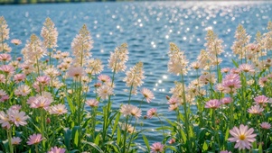 治愈湖畔花海风光