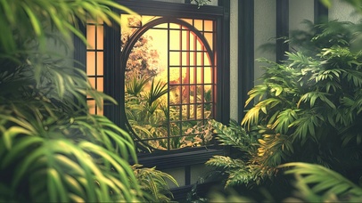 静谧园林庭院绿色夏日