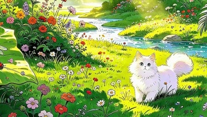护眼绿景猫咪带鱼屏