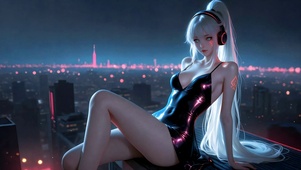 高马尾天台银发美女