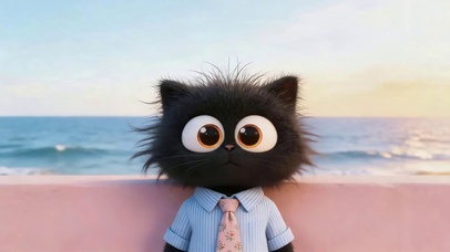 海边可爱小黑猫