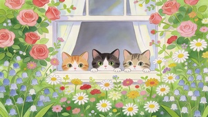 鲜花窗台猫咪