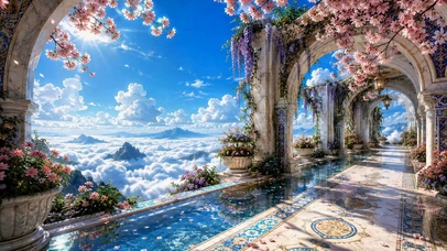 云端樱花长廊梦幻风景