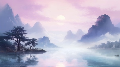 4K唯美山村插画