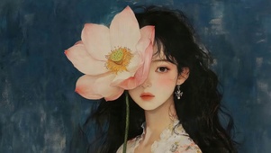 优美荷花女孩