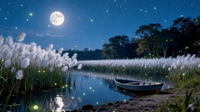 月夜萤光水岸
