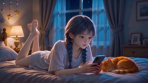 趴在床上玩手机